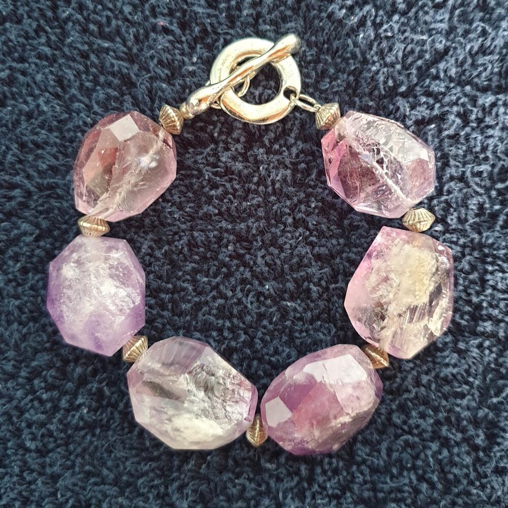 Unique Vintage Fine Native American Sterling Silver Raw Amethyst Wisdom Bracelet